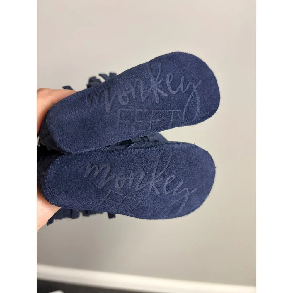 Monkey Feet Navy Blue Suede Fringe Infant Boots Soft Sole Moccasins 3-6M